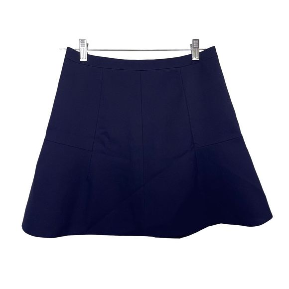 J. Crew Schoolgirl Preppy Mini A-Line Skirt Sz 4 Navy Blue Fluted Double crepe - Picture 2 of 6